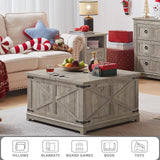 Joaxswe Farmhouse Coffee Table with Hidden Storage Organizer, Modern Square Large Center Table, Wood Farm House Low Rustic Light Oak Living Room Tables with Hinged Lift Top for Home, Office Joaxswe