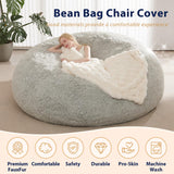 Bean Bag Chair Cover, Waterproof Faux Fur Bean Bag Cover Only(No Filler), 5FT Round Beanbag Chair with Pocket, Big Giant Bean Bags Chairs for Adults Kids Teens, Stuffed Animal Storage ODreamyDogs