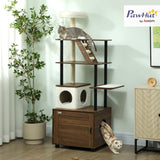 PawHut 68.5" Cat Tree with Litter Box Enclosure, 2 in 1 Cat Tower for Indoor Cats, Hidden Litter Box Furniture with Scratching Posts, Washable Cushions, Condo, Bed, Ladder, Dangling Ball Toy, Brown PawHut
