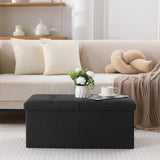 CUYOCA Storage Ottoman Bench Foldable Seat Footrest Shoe Bench End of Bed Storage with Flipping Lid, 75L Storage Space, 30 inches Linen Fabric Black CUYOCA