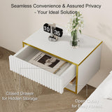 4ever2buy Floating Nightstand Set of 2, Modern Wall Mounted Nightstand with Open Shelf and Fluted Drawer, White and Gold Night Stand for Bedroom, White 4ever2buy