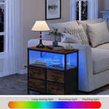 TUTOTAK LED Night Stand with Charging Station, Large Nightstand with USB and Type-C Port, Bedside Table with Cloth Drawers, End Table for Livingroom, Bedroom, Brown TB01BB081L TUTOTAK