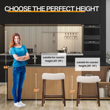 Larksperal 26" Counter Height Bar Stools - Modern Backless Kitchen Island Saddle Barstools Chairs with Footrest, Solid Wood Legs & Nailhead Trim Linen Fabric Cushion, Beige, Set of 4 Larksperal