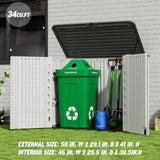 Mrosaa Outdoor Patio Storage Shed,Waterproof Horizontal Outdoor Storage Cabinet for Garbage Cans,Tools and Lawnmower Lockable(34 Cu.ft-Warm-White) Mrosaa