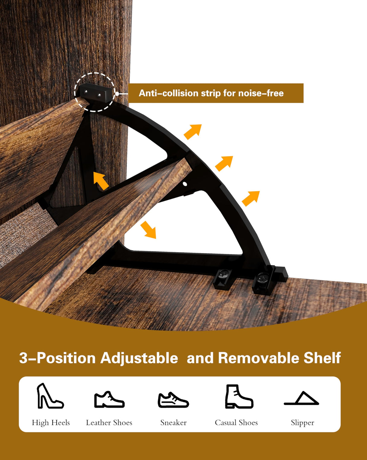 Piskyet Shoe Storage Cabinet with 2 Flip Drawers, Morden Fluted Narrow Shoes Rack Organizer Cabinet for Entryway with Anti-tilt Device,Hidden Handles,Rustic Brown Piskyet