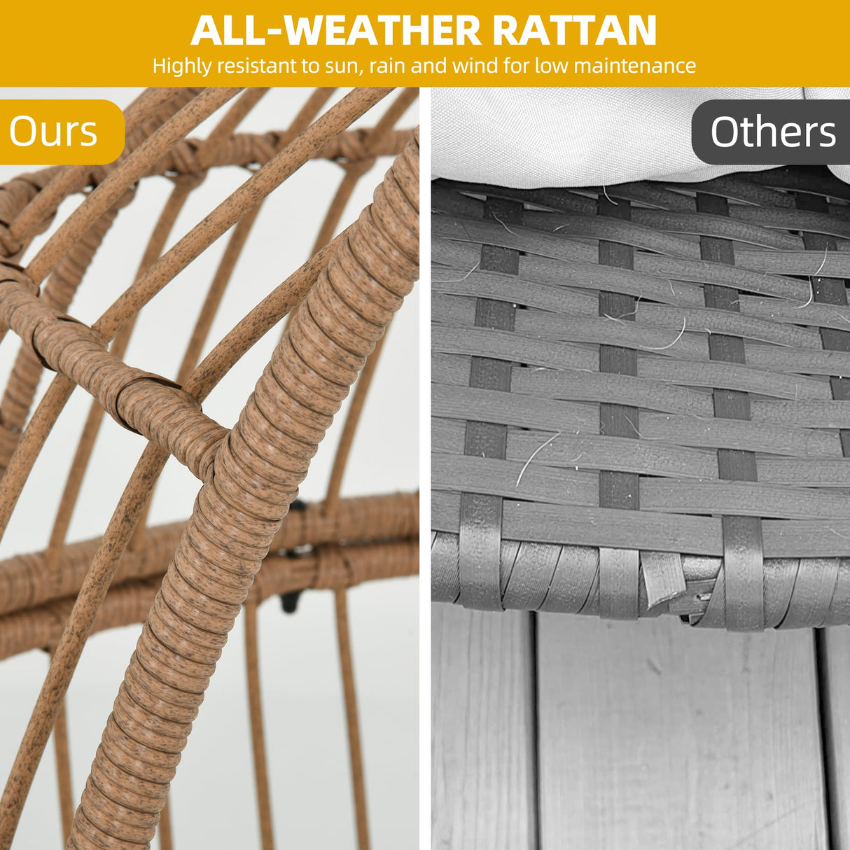 DWVO Narrow Egg Chair Wicker, Patio Rattan Basket Chair with 370lbs Capacity Outdoor Indoor Egg Chairs with Stand & Cushion Cocoon Chair for Bedroom, Patio, Balcony, Beige DWVO