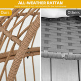 DWVO Narrow Egg Chair Wicker, Patio Rattan Basket Chair with 370lbs Capacity Outdoor Indoor Egg Chairs with Stand & Cushion Cocoon Chair for Bedroom, Patio, Balcony, Beige DWVO