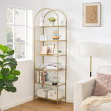 Homhedy 6-Tier Bookshelf Arched Display Racks, Metal Bookcase, Tempered Glass Shelves, Storage Rack Shelf for Home Office, Living Room, Bedroom, Bathroom, Modern Style, Golden Homhedy