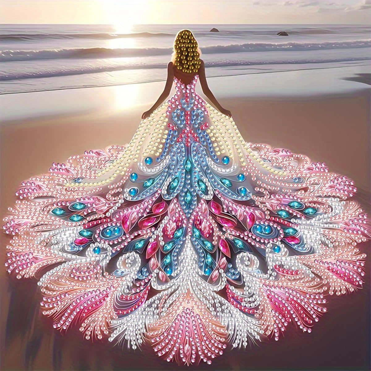 Beach Woman Diamond Art Kits for Adults,DIY Sunset Special Shaped Diamond Painting Kit for Beginners,5D Diamond Painting Crystal Rhinestone Gem Art for Home Wall Decor 11.8 X 11.8Inch GEMFAMILY