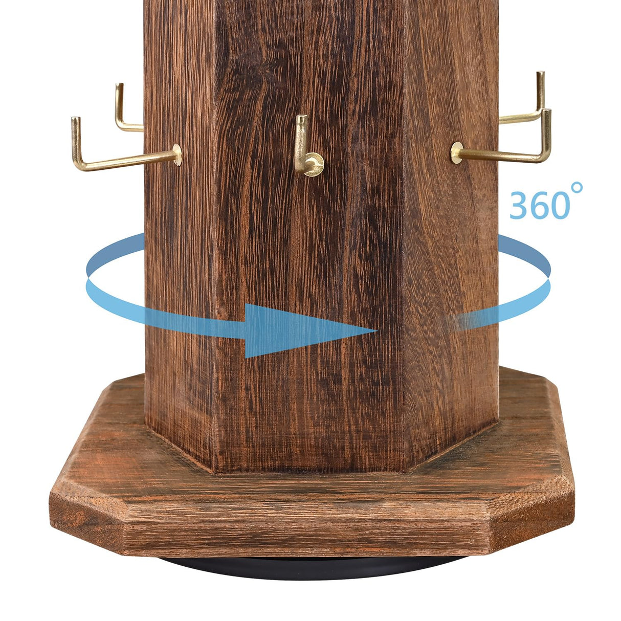 Ikee Design Free Assemble 24 Hooks Wood Hexagon 6 Sided Rotating Jewelry Display Stand Tower for Earrings,Bracelets, Keychain Earring Display Stand for Selling, Showcase, Brown Color Ikee Design