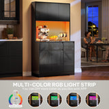 DWVO 71''Tall Kitchen Pantry Storage Cabinet, Modern Buffet Cabinet with Hutch, Kitchen Hutch Cabinet with Outlet, Large Food Pantry Cabinet with Doors and Shelves, Wine Rack for Dining Room, Black DWVO