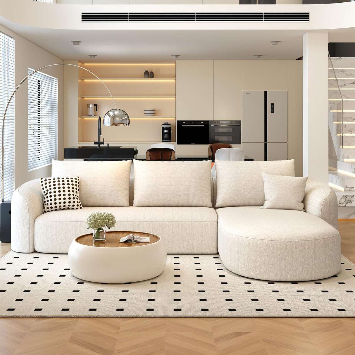 Settab 111" Modular Sectional Couches Luxury Modern Curved Back Sofa,Minimalist Comfy L-Shape Boneless Cloud Couch for Living Room Apartment,(Right Facing Chaise,White) Settab