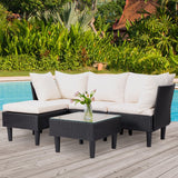 FDW Outdoor Sectional Rattan Chair Wicker Conversation Set Sofas, 5-Piece, Khaki FDW