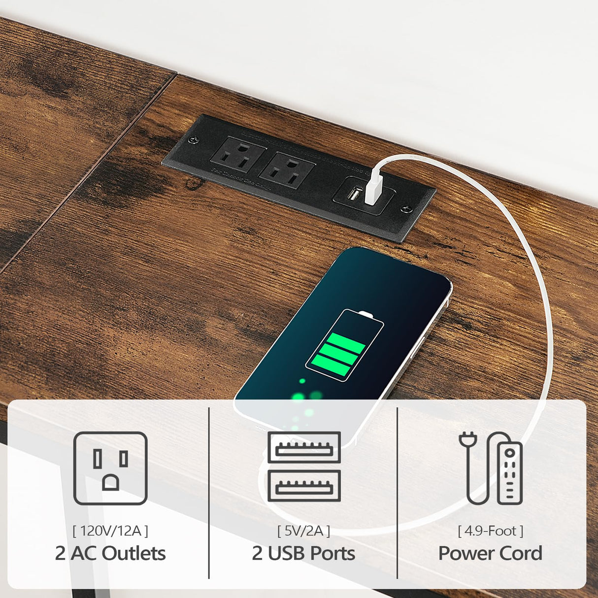 MAHANCRIS 78.7" Console Table with USB Ports, Sofa Table, Narrow Entryway Table with Outlets, 11.8" Wide Couch Table, Industrial Entry Table for Hallway, Living Room, Bedroom, Rustic Brown CTHR320E01 MAHANCRIS