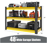 Rufokisa 48" W Garage Shelving Heavy Duty, 1650LBS Loads Adjustable Garage Storage Shelves,3-Tier Metal Storage Racks and Shelving Units, Utility Rack Shelves,48" W x 18" D x 39" H,Yellow Rufokisa