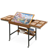 Becko US 2 in 1 Jigsaw Puzzle Table with 8 Sorting Trays, Foldaway & 3 Tilted Angle for Adjusted Height, Universal Wheels for Moves, Shelf Rack for Storage, 30 * 20.1 in for Puzzles Up to 1000 Pieces Becko US