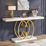 Tribesigns 55 Inch Console Table for Hallway, Faux Marble Gold Entryway Table with Geometric Metal Base, Modern Narrow Sofa Accent Table for Entrance, Living Room, Foyer (White & Gold) Tribesigns