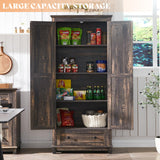 AMERLIFE 2 Pcs Farmhouse Kitchen Pantry Cabinet, 72" Tall Storage Cabinet with Adjustable Shelves & Barn Doors & Drawer, Freestanding Kitchen Cupboard for Dining Room, Living Room, Dark Rustic Oak AMERLIFE