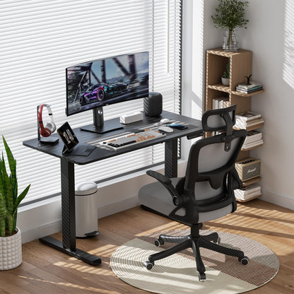 ADOFFUR Electric Standing Desk, 48 x 24 Inch Adjustable Height Desk with Whole-Piece Desktop, Black Sit Stand Up Desk, Home Office Desk with 4 Memory Presets (Black Top)