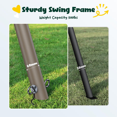 Hapfan 7.5ft Tall Swing Sets for Backyard, 500lbs Heavy Duty Swing Set for Kids and Adults with Spider Swing and Belt Swing, Outdoor Playground Sets for Backyards(Green and Brown) Hapfan