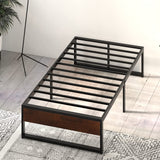 SHA CERLIN 14'' Twin Size Metal Platform Bed Frame with Rustic Wood & Reverse Holes/Ample Under-Bed Storage Space/Mattress Foundation/No Box Spring Needed/Easy Assembly SHA CERLIN