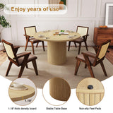 47 Inch Round Dining Table, Farmhouse Fluted Dining Kitchen Table, Modern Wood Small Circle Dining Table for Kitchen Living Room, Natural PHOYAL