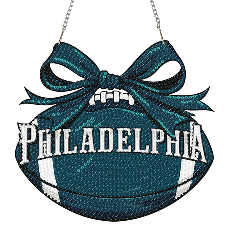 Rertcioph Football Diamond Art Hanging Kit for Adults, DIY Acrylic 5D Diamond Painting Hanging Ornament for Philadelphia Home Wall Decor and Gift Rertcioph