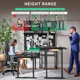 JWX 4 Legs Standing Desk with Dual Motor, Flip-up Cable Management Design with Acrylic Led Light JWX