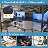 MAKIAAP Full Metal Loft Bed with Desk, Wardrobe & Storage Stairs – Heavy Duty Frame with LED Lights & Charging Station, Space-Saving Design for Adults & Teens (Black, Full) MAKIAAP