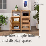 WHOLE HOUSEWARES Bamboo Shoe Rack Cabinet - Shelf Storage with Doors for Bathroom, Bedroom, and Kitchen- Freestanding Entryway Organizer Furniture - Multi-Tier Wood Cabinets for Small Spaces WHOLE HOUSEWARES