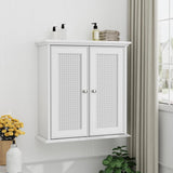 Smuxee White Bathroom Cabinet Wall Mounted with Rattan Doors, Bathroom Medicine Cabinet with Adjustable Shelf, Bathroom Wall Cabinet Over Toilet for Laundry Room Kitchen Smuxee