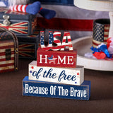 Huquary 4 Pcs Farmhouse 4th of July Patriotic Table Sign Independence Day Table Wood Decorations Patriotic Themed Rustic Farmhouse Wood Block Sign for Party Home Desk (Stylish) Huquary