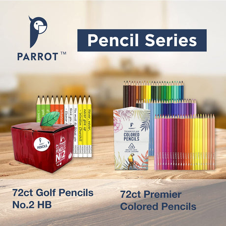 PARROT Premier 72ct Wooden Colored Pencils, Soft Core, Triangular-Shaped, Pre-Sharpened, for Artists, Adult & Kids Coloring Book, Perfect for Drawing, Coloring, Blending, and Shading PARROT