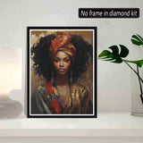 SKRYUIE 5D African Woman Diamond Painting Kits - DIY Diamond Art Kits for Adults African American, Full Round Drill - Crystal Cross Stitch - Adults Craft for Wall & Office Decor - 12x16 inch SKRYUIE