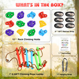 TOPNEW 12 Ninja Tree Climbing Holds for Tree Climber, Tree Climbing Kit with 6.6FT Rope Ladder for Outdoor Ninja Warrior Obstacle Course Training TOPNEW