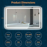 DURASPACE 60 x 36 inch Led Bathroom Mirror with Frontlit and Backlit,Dimmable Vanity Wall Mirror Anti-Fog Memory Mirrors for Bathroom Vanity (Vertical/Horizontal) DURASPACE