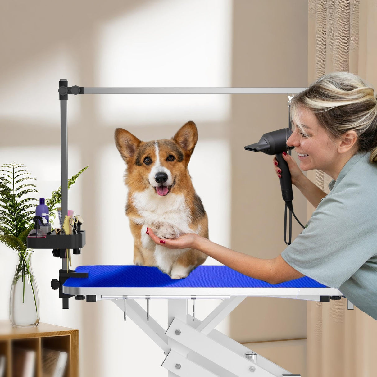 MODCART 43" Hydraulic Pet Grooming Table w/Anti-Static Table Top, Heav Duty Z-Lift Dog Grooming Table/21-36 w/Armrests/Leash Covers/Tool Organiyzers/Hooks, Weight Capacity 330LBS Black MODCART