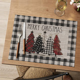 Artoid Mode Merry Christmas Trees Vinyl Placemats Set of 4, 12x18 Inch Black Buffalo Plaid Washable Heat Resistant Plastic Woven Table Mats for Party Dining Decor Artoid Mode