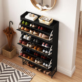 AVZEAR Shoes Cabinet, Narrow Shoes Storage Cabinet with 3 Flip Drawers, Free Standing Shoe Racks Organizer Farmhouse Tipping Bucket with Blackboard, Shoes Cabinet Storage Entryway Hallway, Black AVZEAR