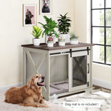 GAOMON 37'' Sliding Barn Door Dog Crate Furniture with Flip Top and Movable Divider, Wooden Dog Crate Table, Dog Kennel Side End Table, Furniture Style Large Dog House, White GAOMON