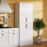 Housoul 71" Tall Pantry Cabinet with 4 Doors, Kitchen Pantry Storage Cabinet, Freestanding Larder Cupboard, Kitchen Hutch, Utility Pantry with Gold Handles for Dining Room, Bathroom, White Housoul