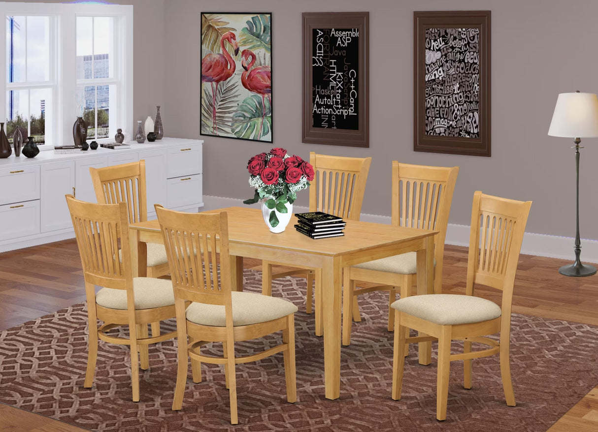 East West Furniture CAVA7-OAK-C 7 Piece Dining Table Set Consist of a Rectangle Wooden Table and 6 Linen Fabric Dining Room Chairs, 36x60 Inch, Oak East West Furniture