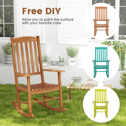 Tangkula Patio Rocking Chair with 400 lbs Weight Capacity, Eucalyptus Wood Porch Rocker with High Back, Patio Rocker Chair for Indoor and Outdoor Use (1) - WoodArtSupply