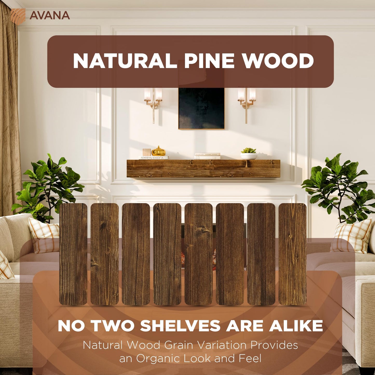 Avana Rustic Fireplace Mantle Shelf 60 Inches - Handcrafted Wood Mantles For Over Fireplace - Wall Mounted Farmhouse Fireplace Mantel Shelf - Floating Fireplace Mantels 60 X 8 X 5 - Rustic Traditional