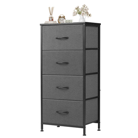 Atilioo Dresser for Bedroom with 4 Drawers, Anti-Tip Tall Fabric Chests Storage Organizer Tower Furniture with Wooden Top Metal Frame for Clothes, Closet, Living Room, Hallway, Entryway Atilioo