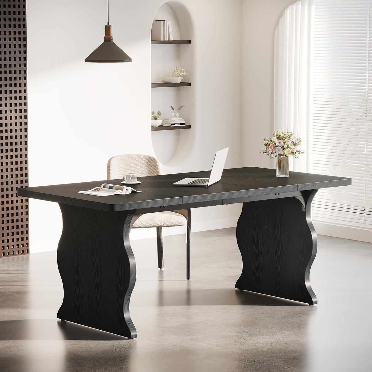 Tribesigns 63-Inch Large Executive Desk, Modern Computer Desk for 1-2 Person, Double PC Gaming Home Office Desk with Sturdy Legs, Black Tribesigns