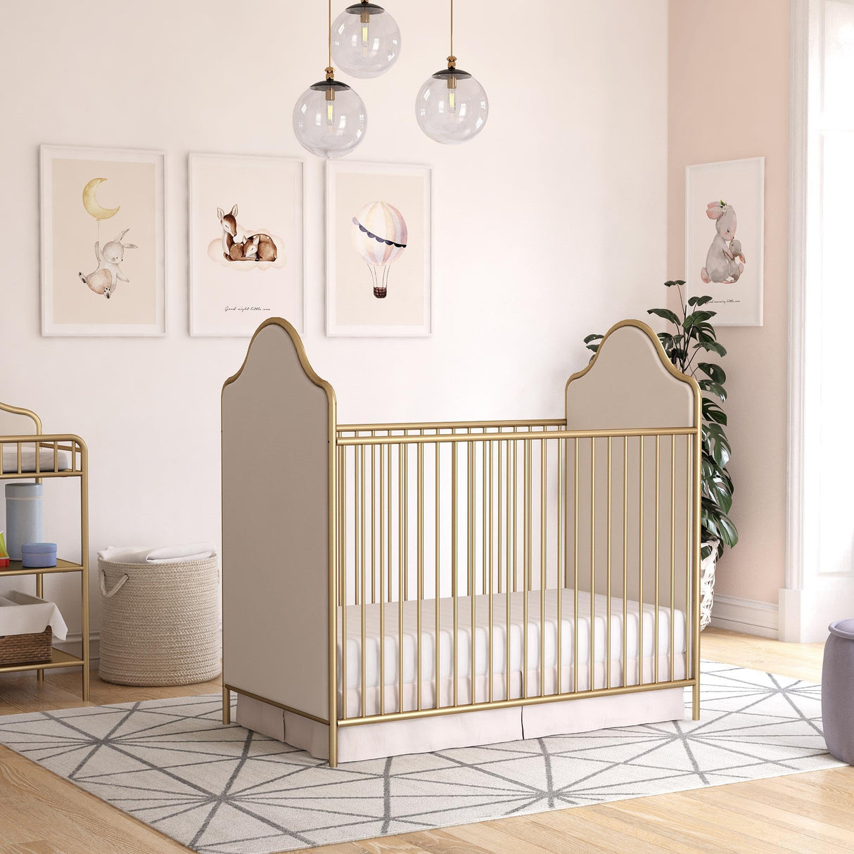 Little Seeds Piper Upholstered Metal Crib, Gold Little Seeds