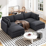 Vesgantti 109" U Shaped Cloud Sectional Sofa, Comfy Corduroy Upholstered Sectional Modular Sofas for Living Room, Modern Modular Couch with 2 Ottoman Deep Seat, Dark Grey Vesgantti