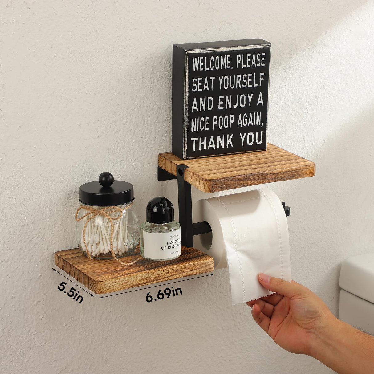 AIDILI Toilet Paper Holder with Shelf Wall Mounted - Bathroom Tissue Holder&Farmhouse Toilet Roll Holder with Wipes Storage, Carbon Rustic AIDILI