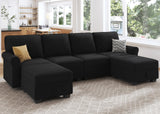 HONBAY Sectional Sofa with Storage Seat Velvet U Shaped Couch with Reversible Chaise Convertible Sectional Couches for Living Room,Black Velvet HONBAY